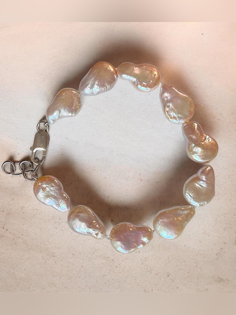 Sterling Silver Luminous Freshwater Baroque Pearl Bracelet